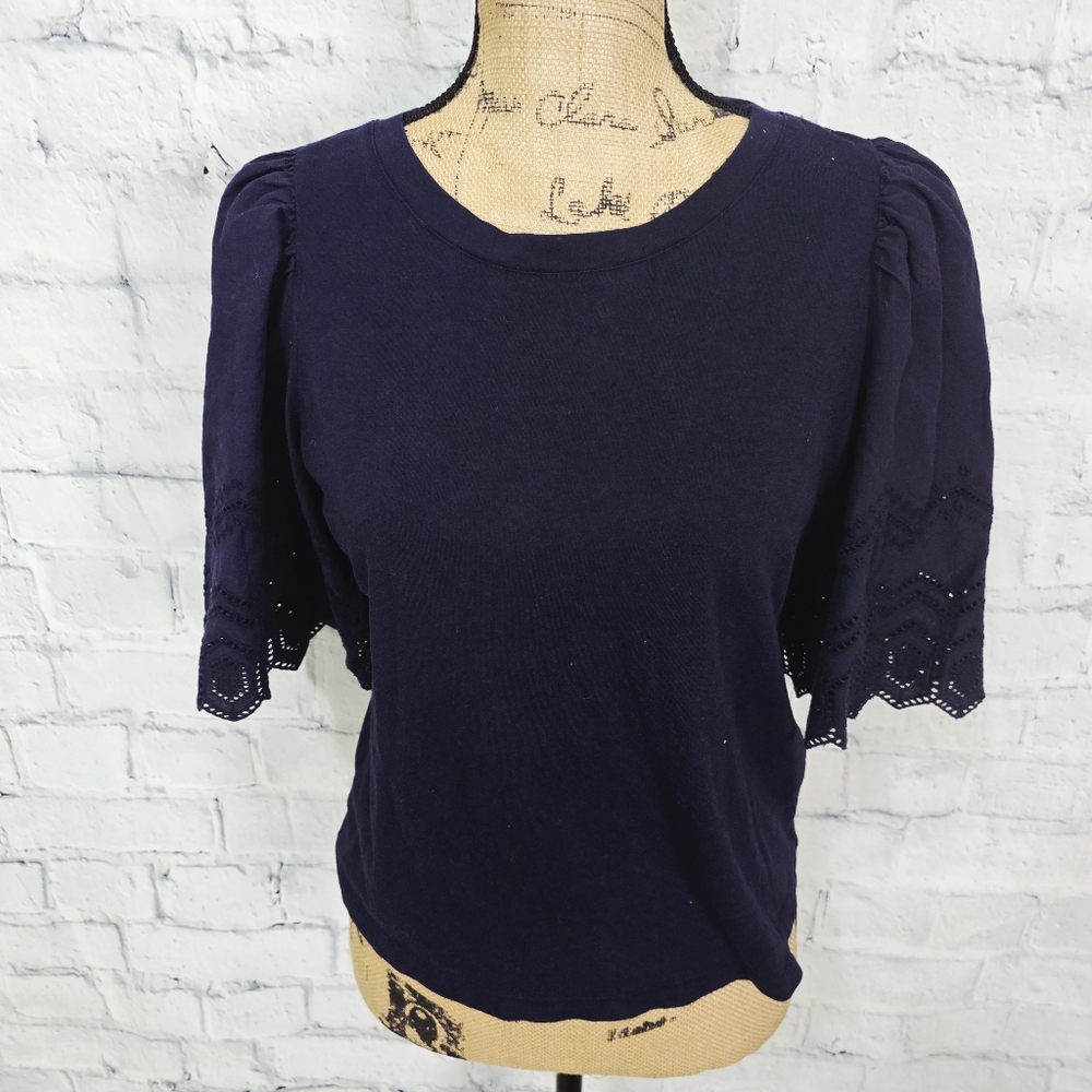Banana Republic top Sz XS navy short balloom sleeve casual blouse A9